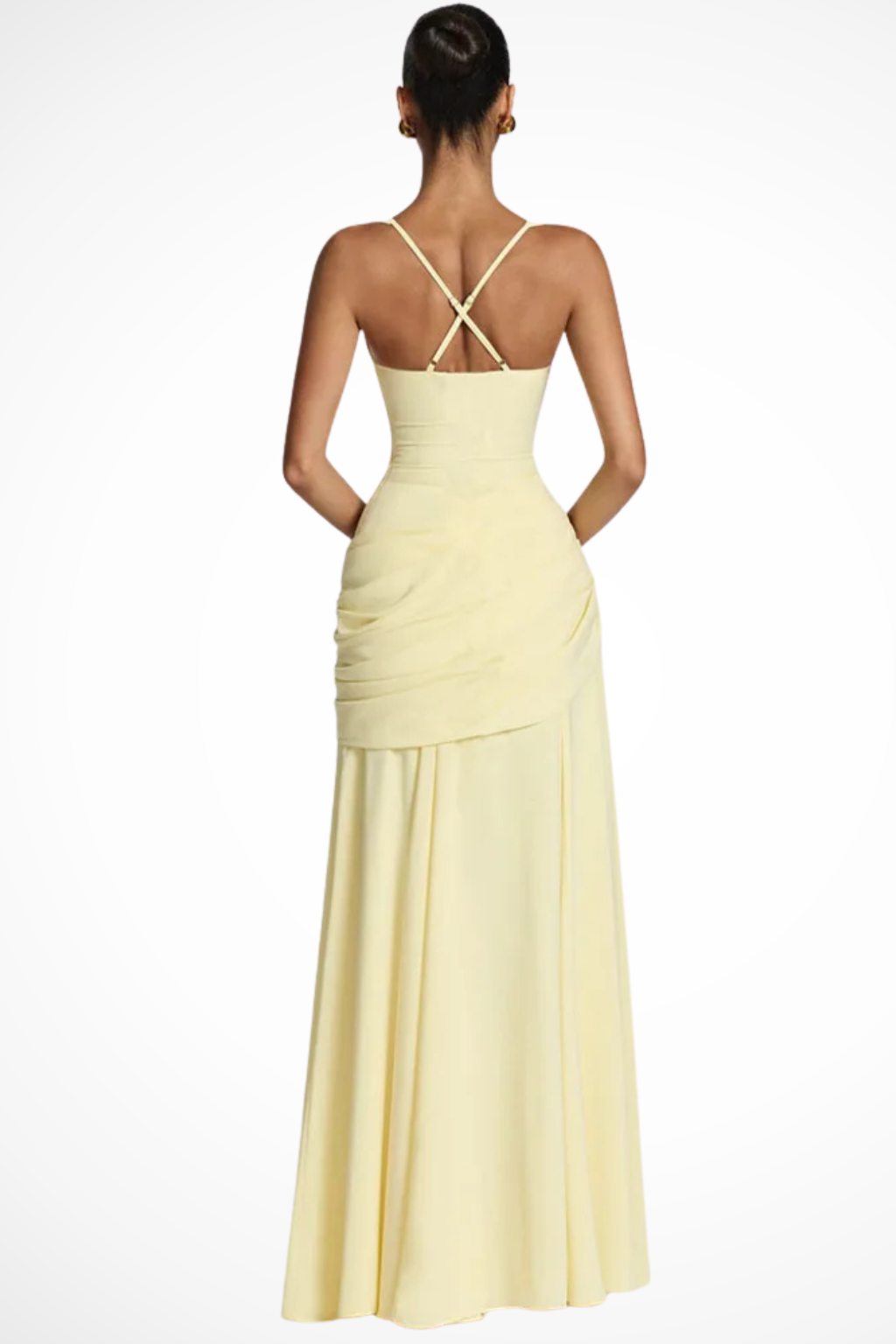 Robe longue élégante pour femme, col carré, froncée, coupe trapèze, pour invité de mariage