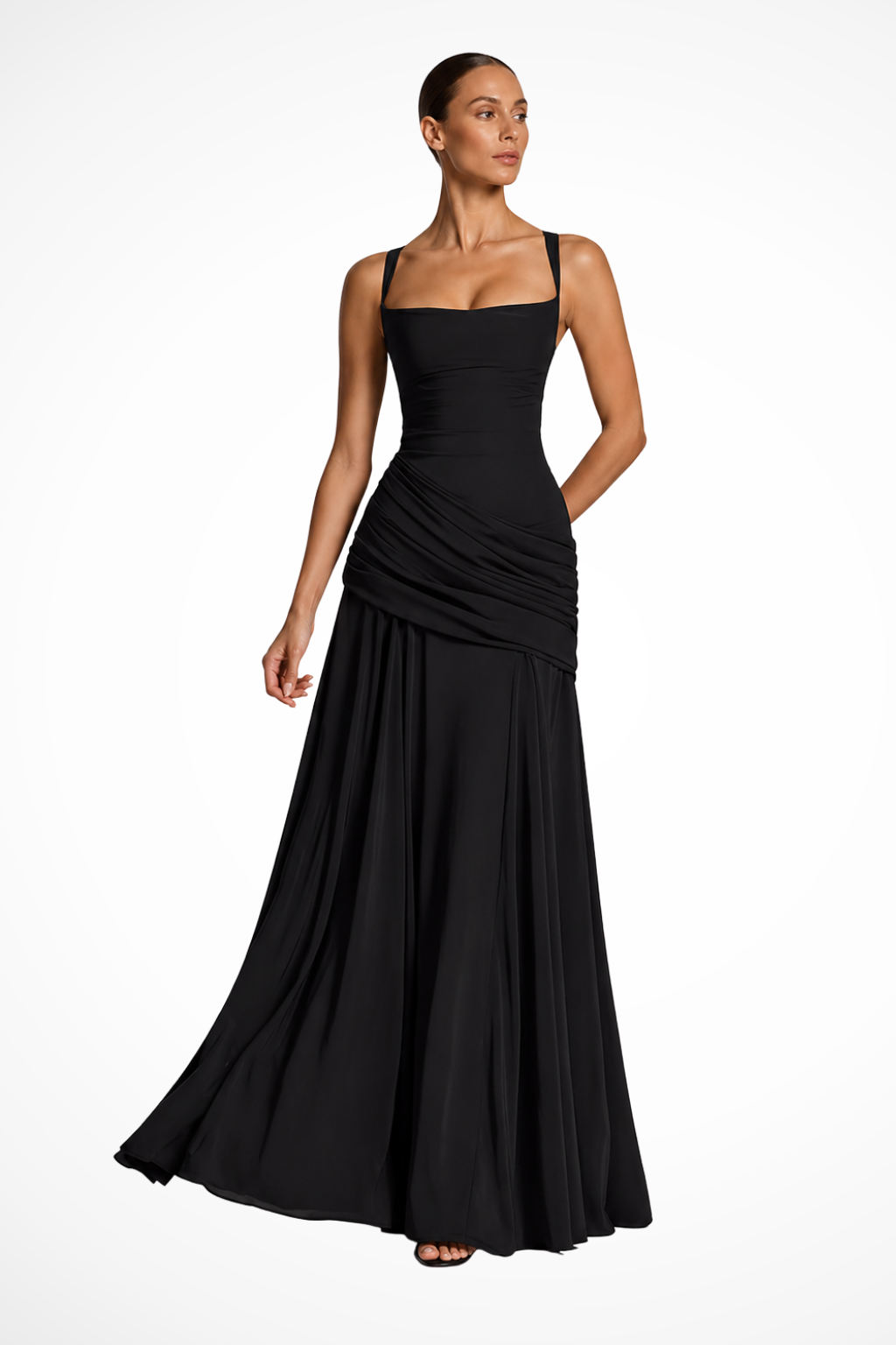 Γυναικείο Μακρύ Φόρεμα με Ρυτιδωμένους Λεπτούς Τιράντες