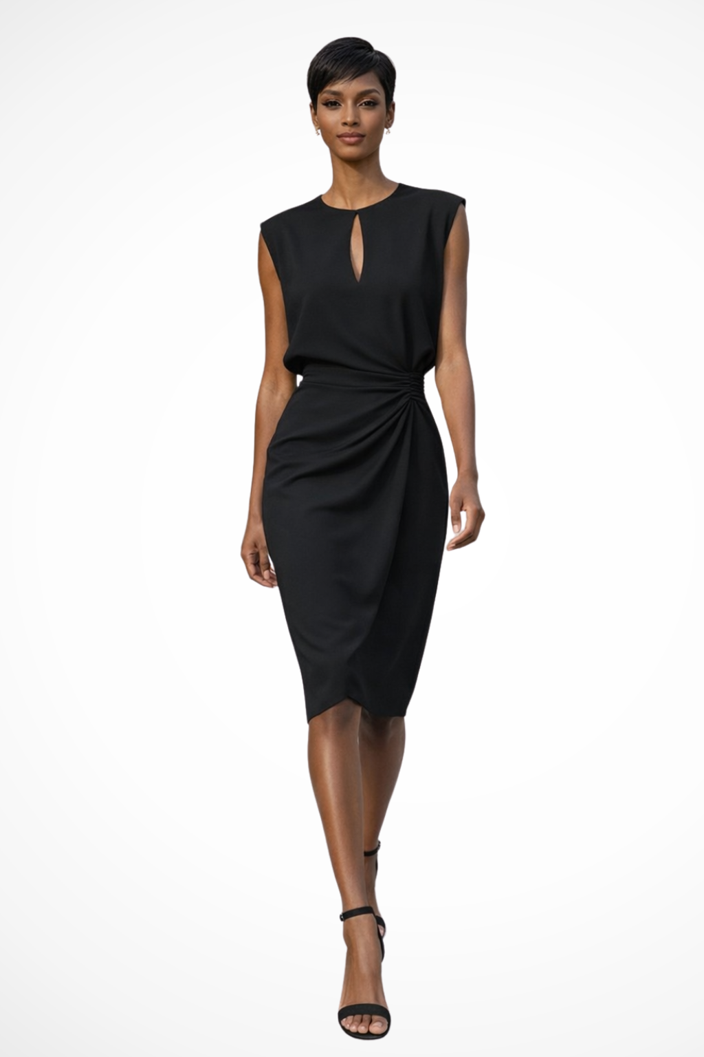 Robe midi portefeuille élégante pour femmes avec fronces et manches courtes cape