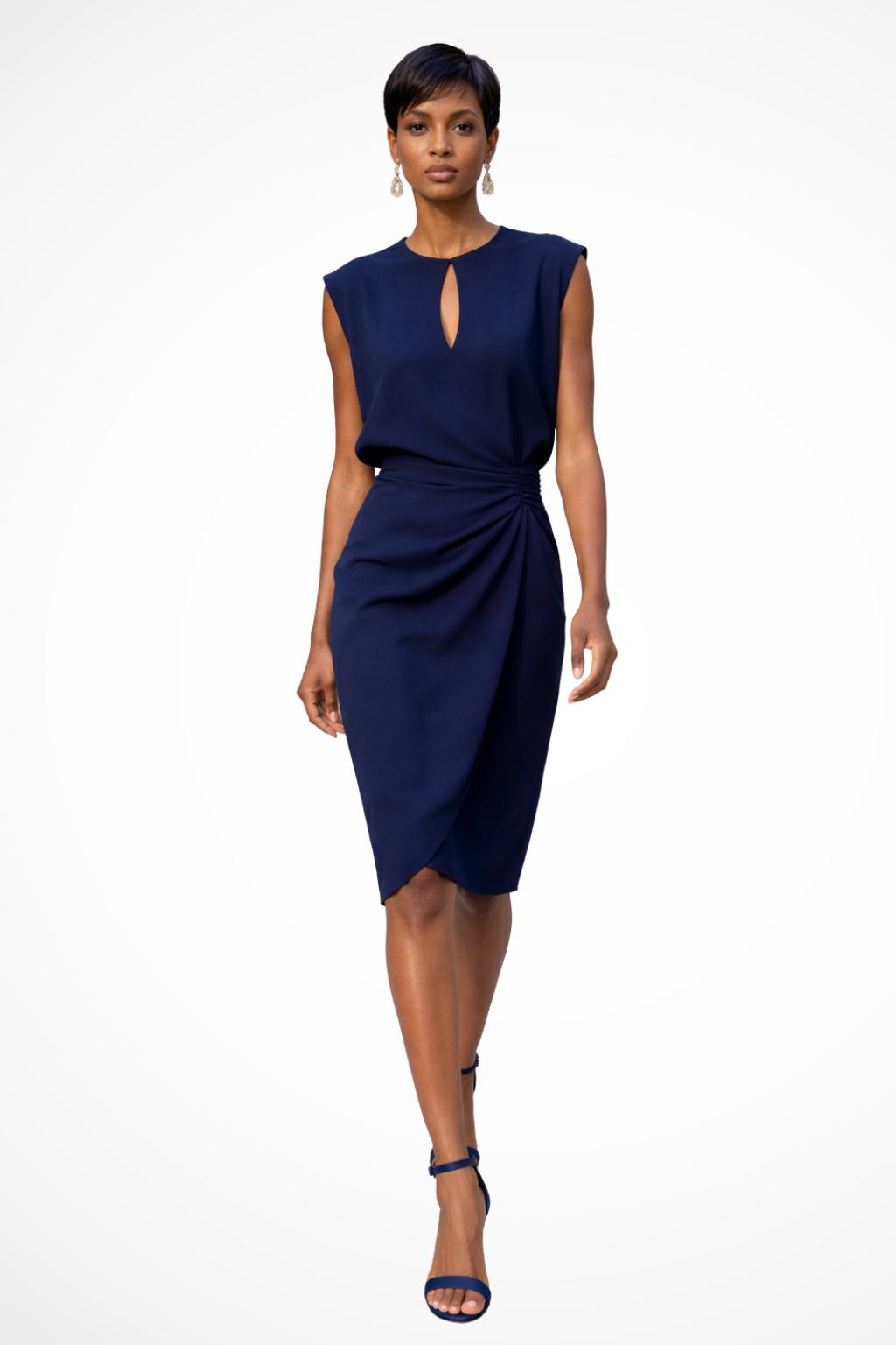 Robe midi portefeuille élégante pour femmes avec fronces et manches courtes cape