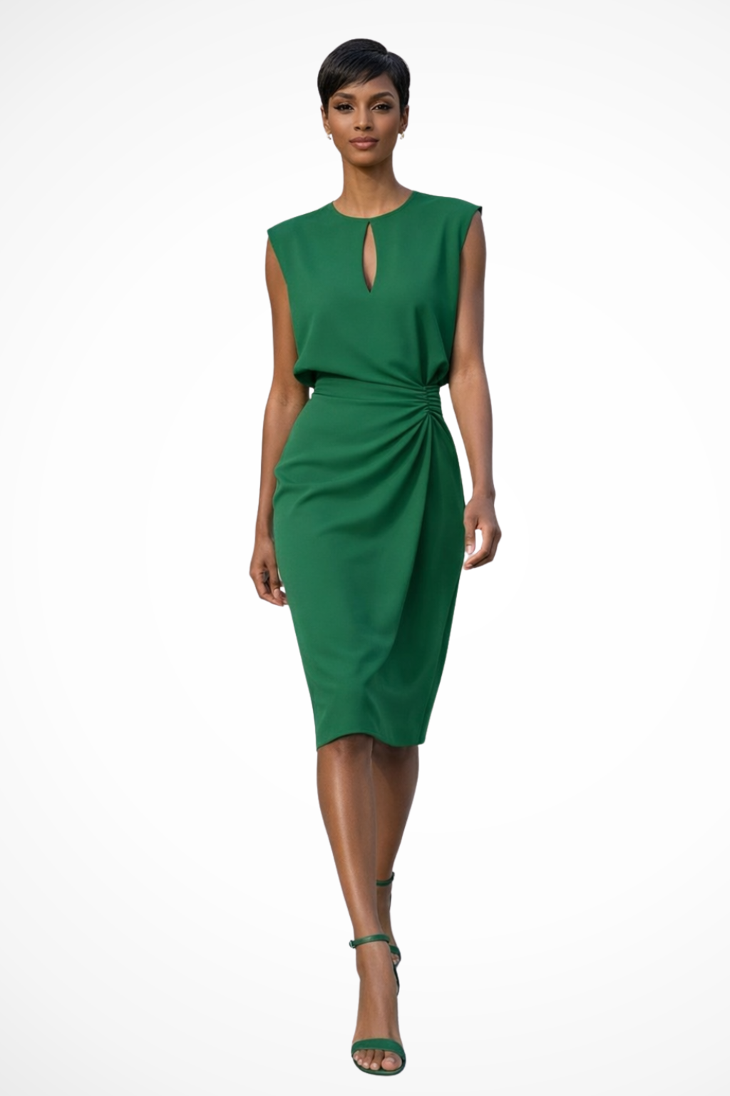 Robe midi portefeuille élégante pour femmes avec fronces et manches courtes cape