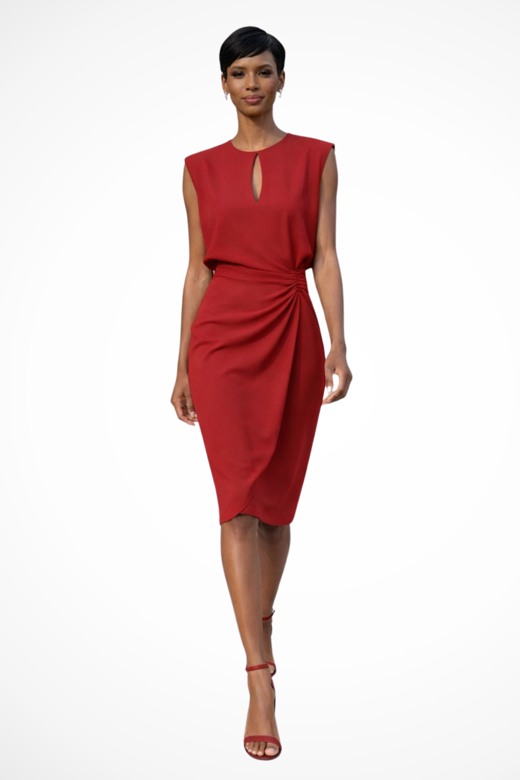 Robe midi portefeuille élégante pour femmes avec fronces et manches courtes cape
