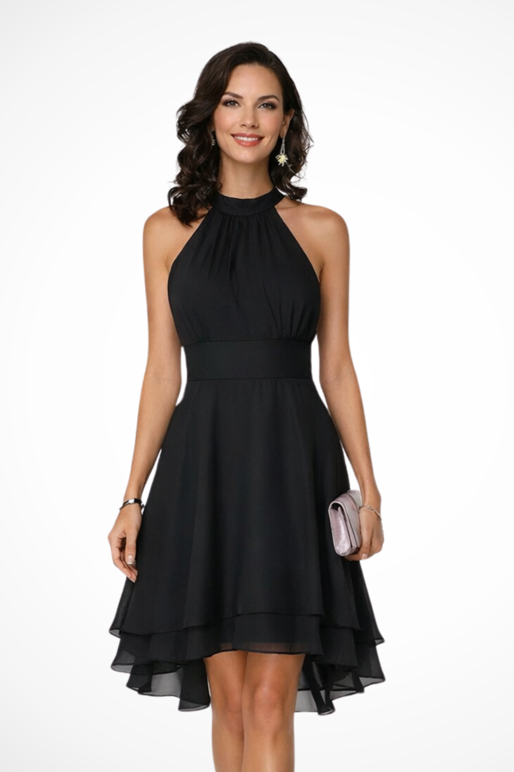 Robe courte à volants avec col halter élégante