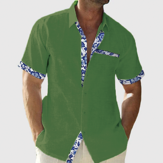Josiah - Linen Floral Trim Shirt