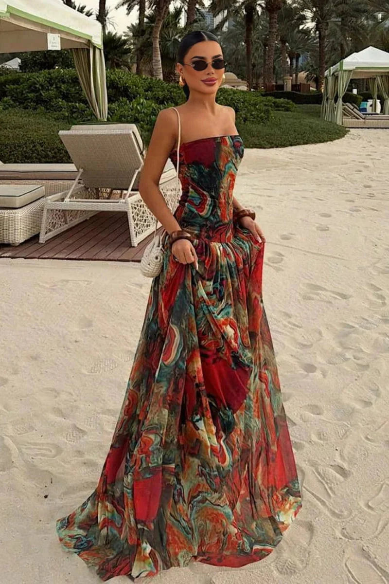 Robe longue bohème à fleurs, bustier, pour femme