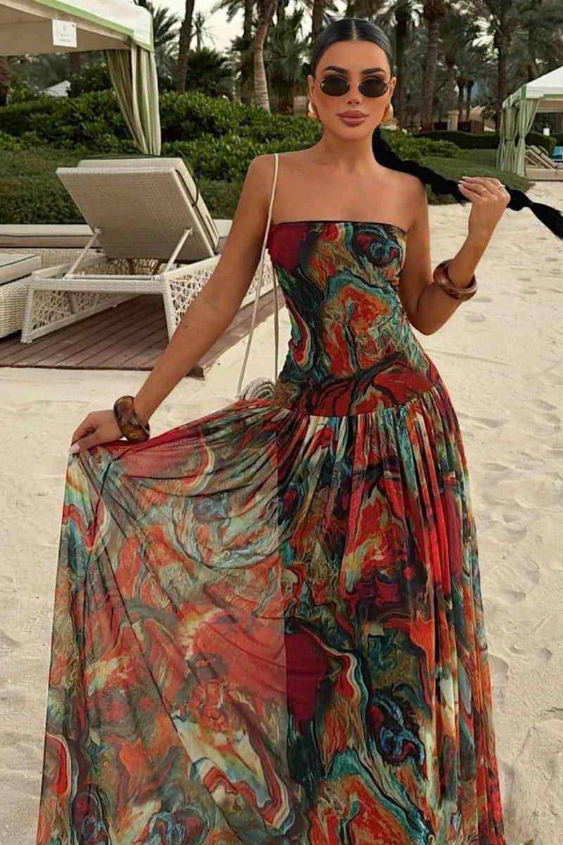 Robe longue bohème à fleurs, bustier, pour femme