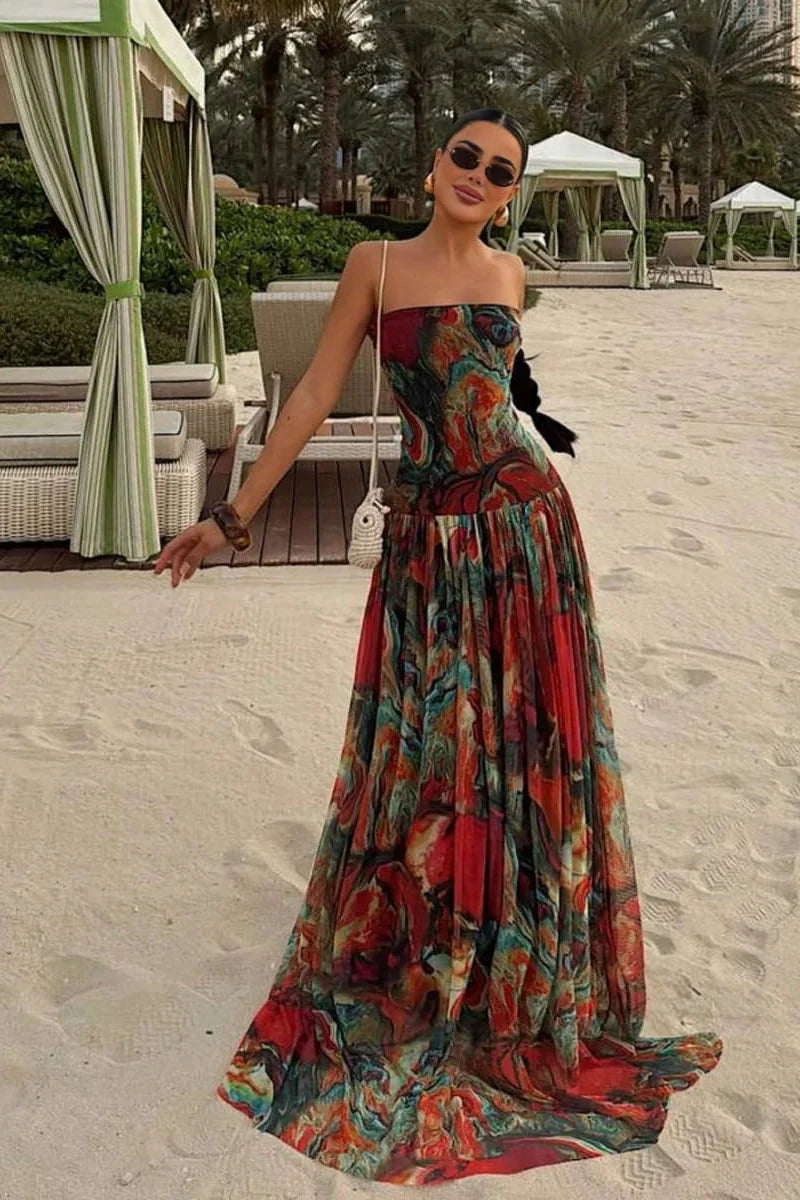 Robe longue bohème à fleurs, bustier, pour femme
