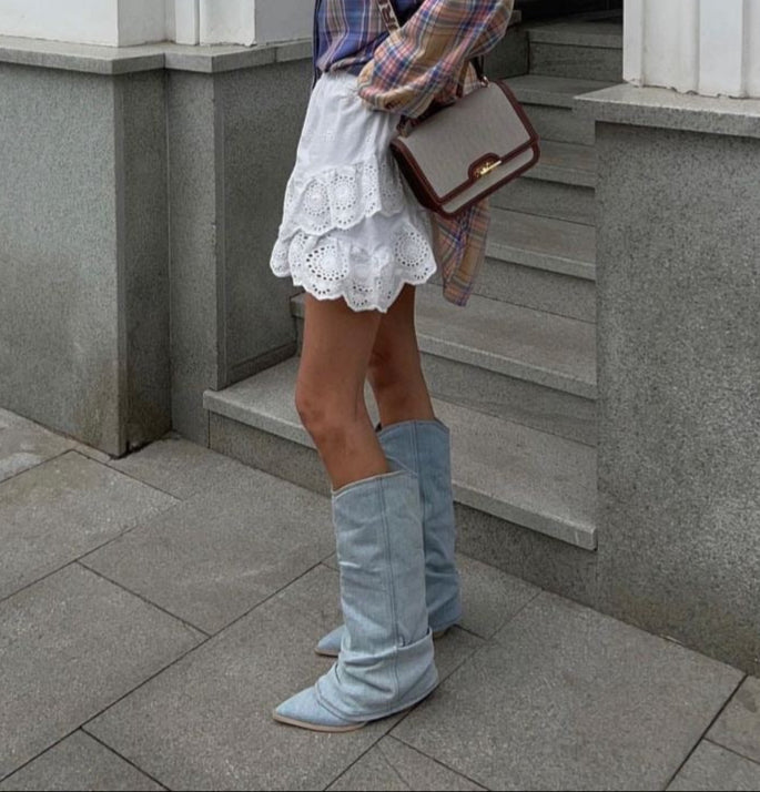 Camila - Denim Knee-High Boots