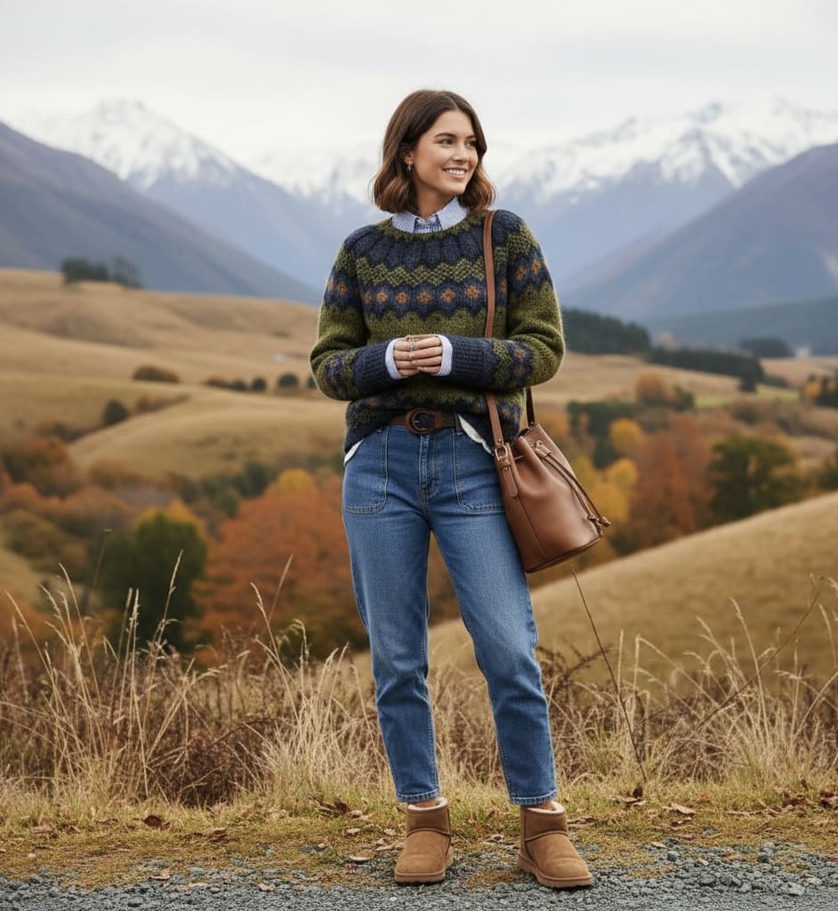 Pull en maille Fair Isle à col rond pour femme