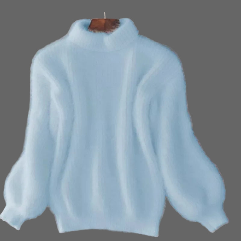 Women's Fuzzy Mock Neck Knit Sweater