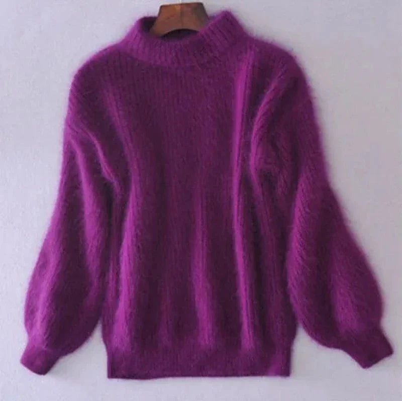 Women's Fuzzy Mock Neck Knit Sweater