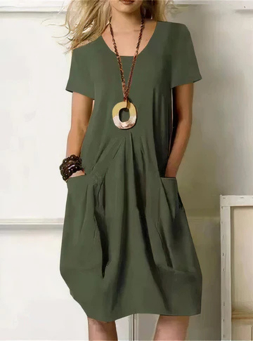 Robe midi décontractée oversize pour femme avec poches froncées