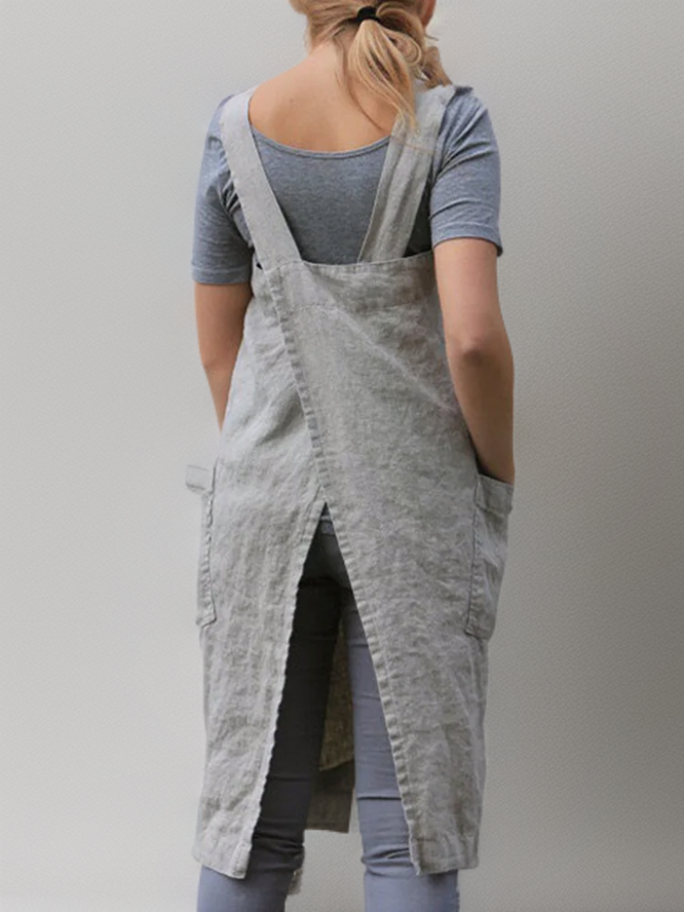 Women's Relaxed Pinafore Midi Dress with Pockets