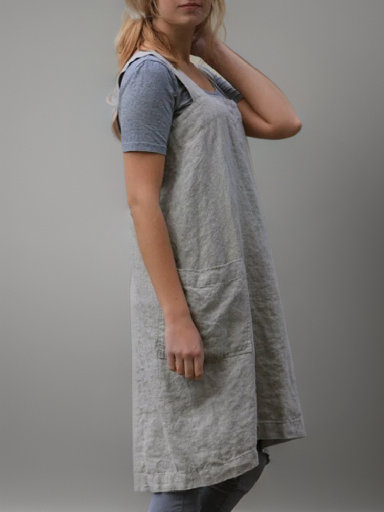 Women's Relaxed Pinafore Midi Dress with Pockets