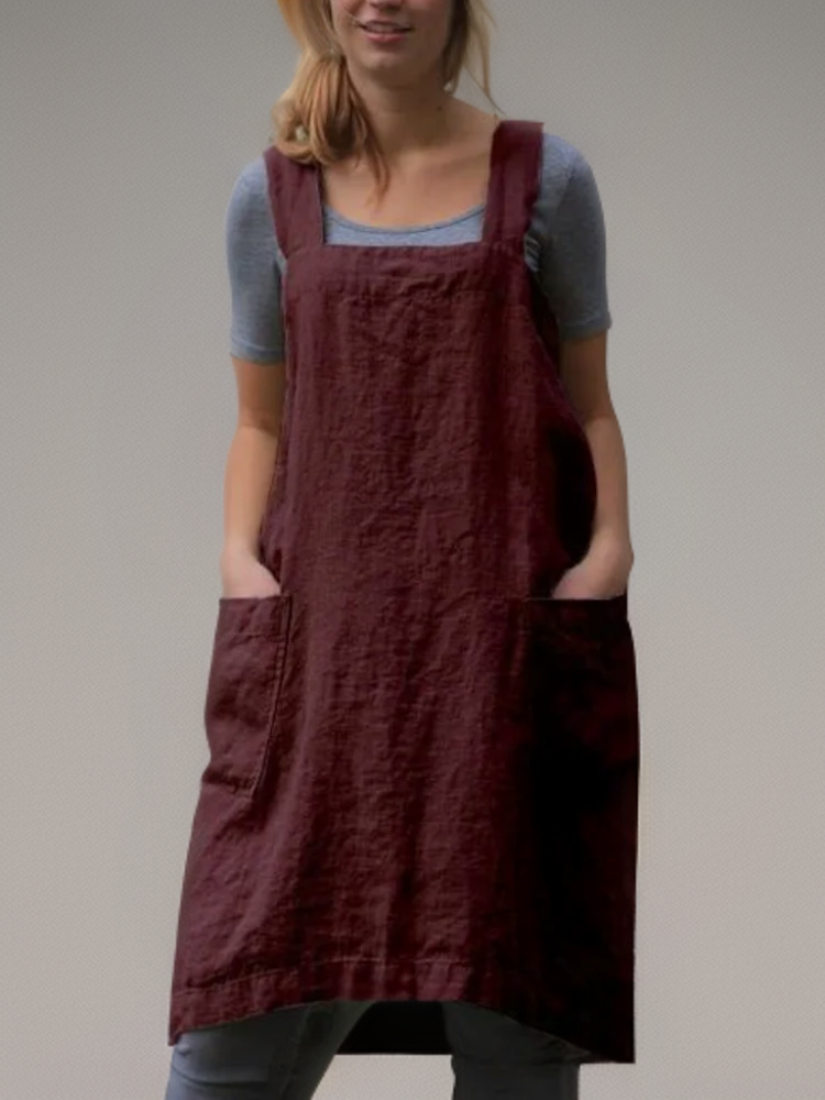 Women's Relaxed Pinafore Midi Dress with Pockets