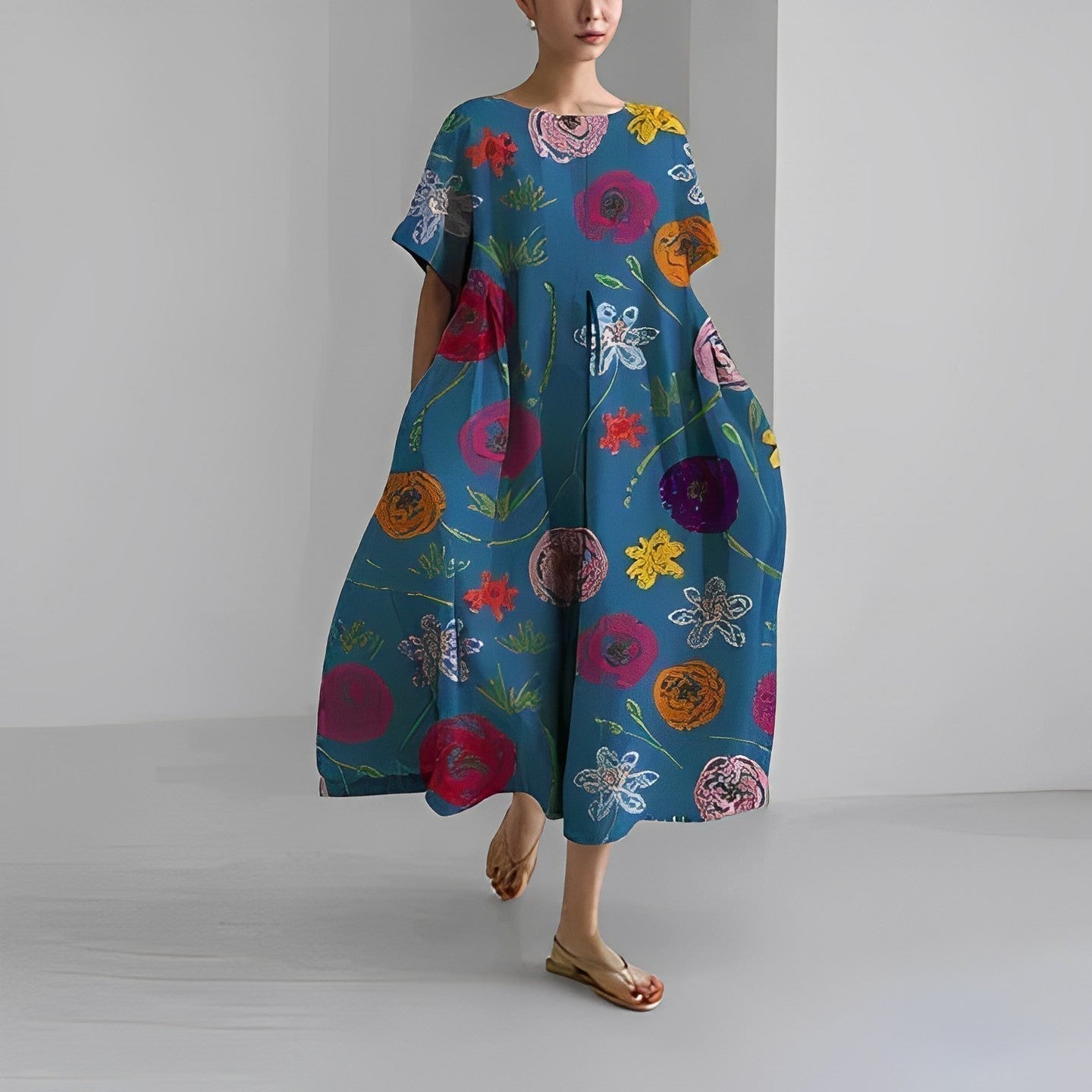 Women's Artistic Print Relaxed Midi Dress