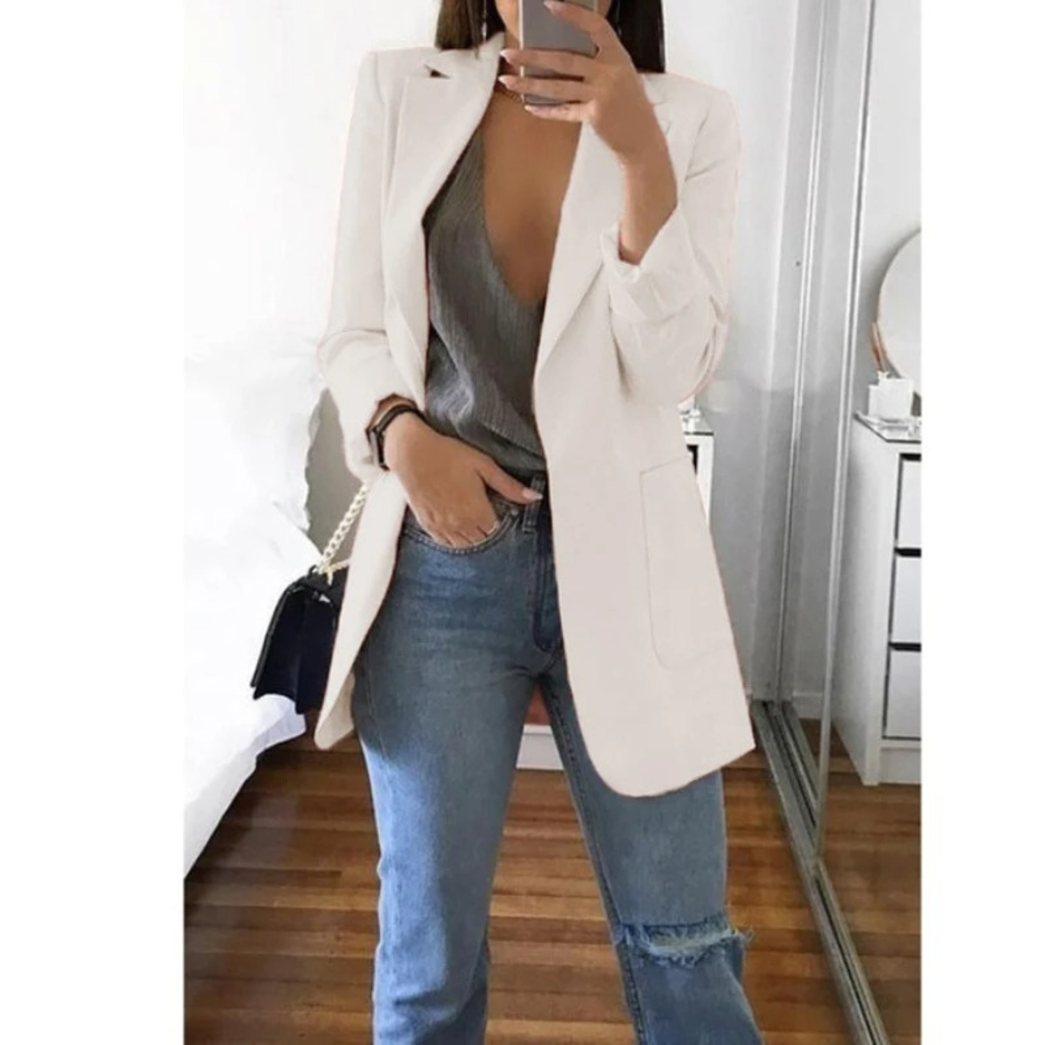 Women's Longline Tailored Blazer with Open Front
