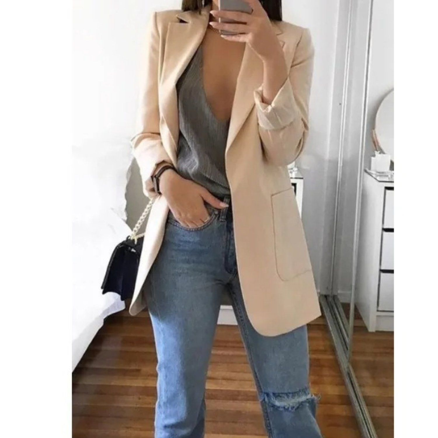 Women's Longline Tailored Blazer with Open Front