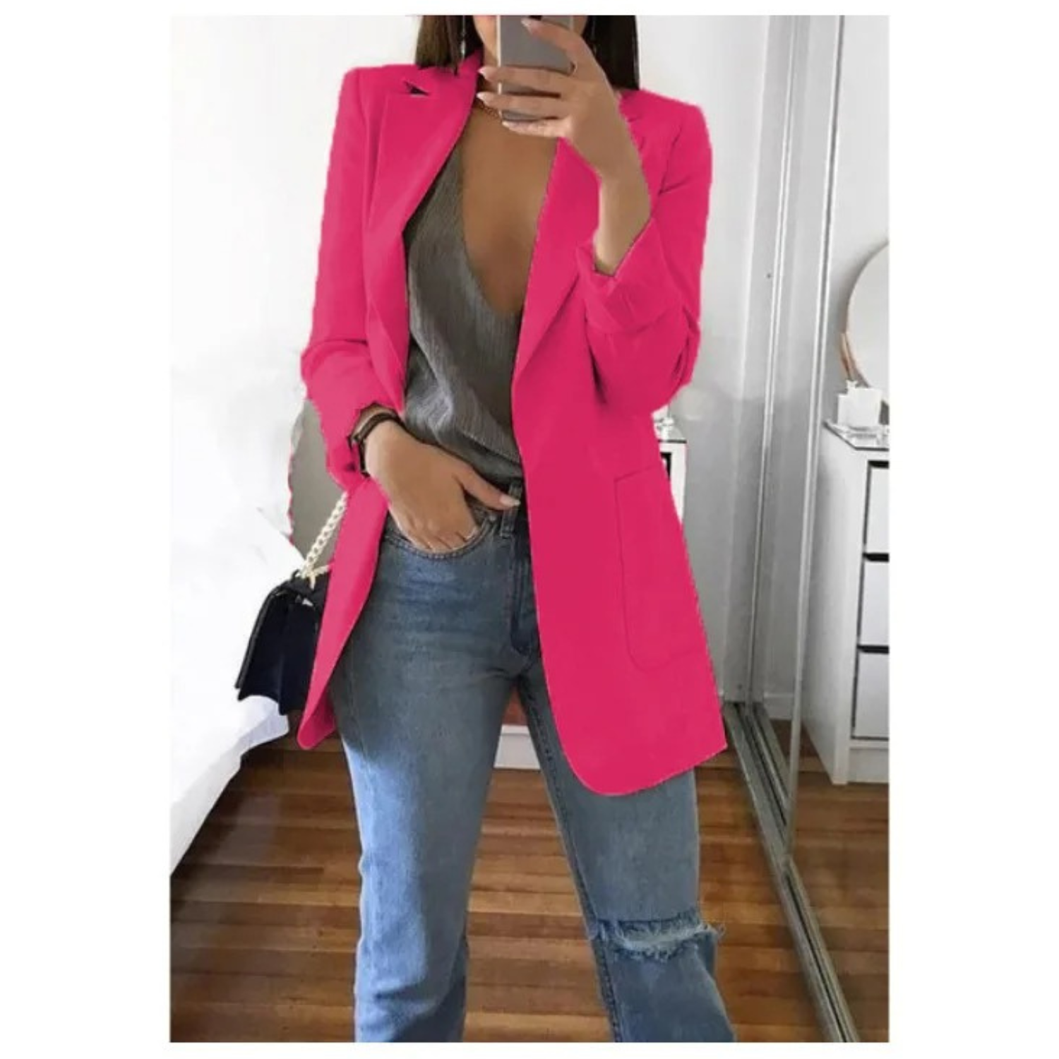 Women's Longline Tailored Blazer with Open Front
