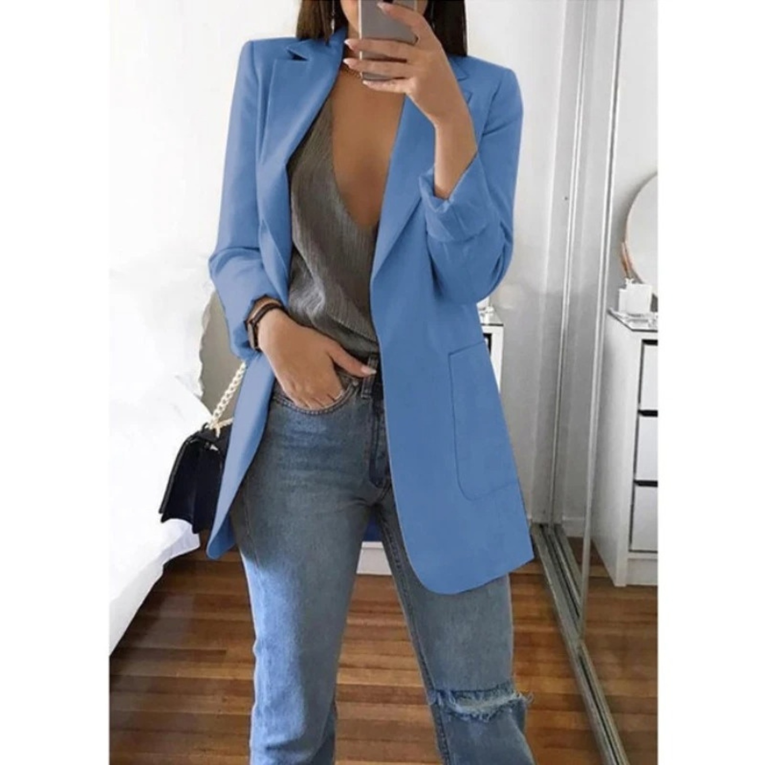 Women's Longline Tailored Blazer with Open Front