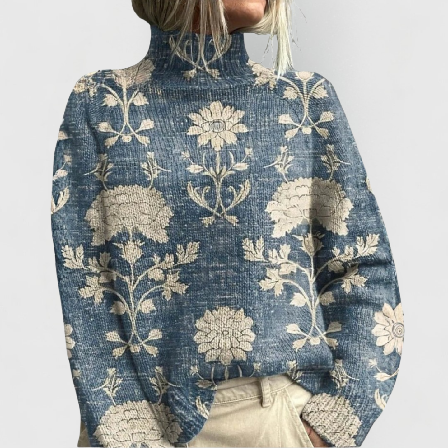 Women's Turtleneck Sweater with Ribbed Cuffs