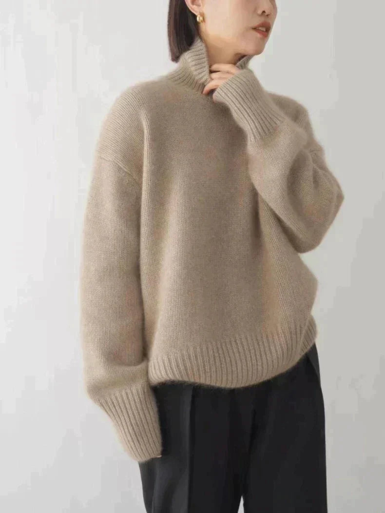Pull ample à col roulé pour femme, coupe décontractée