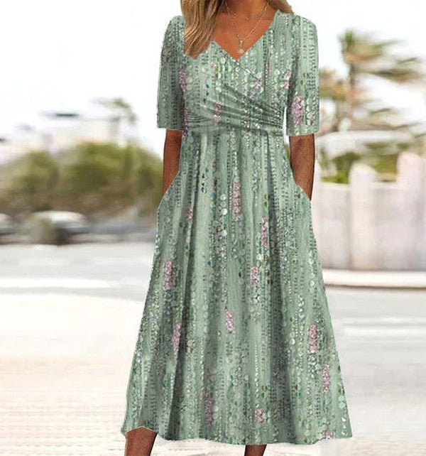 Robe midi fluide à fleurs style décontracté élégant