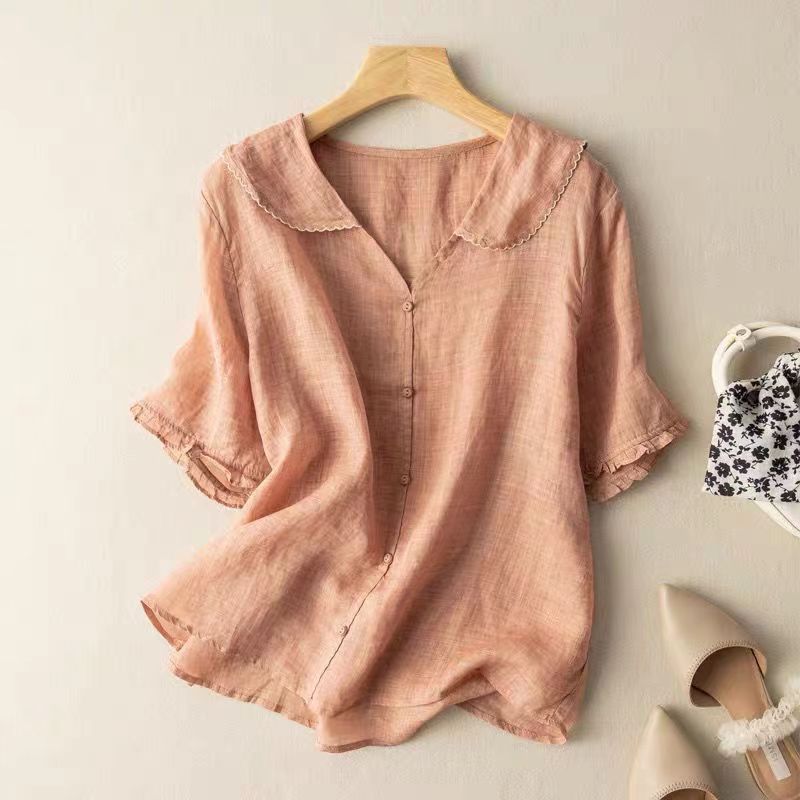 Blouse Vintage à Boutons avec Col Festonné pour Femme