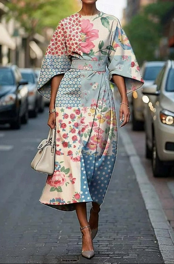 Robe midi élégante pour femme à manches kimono