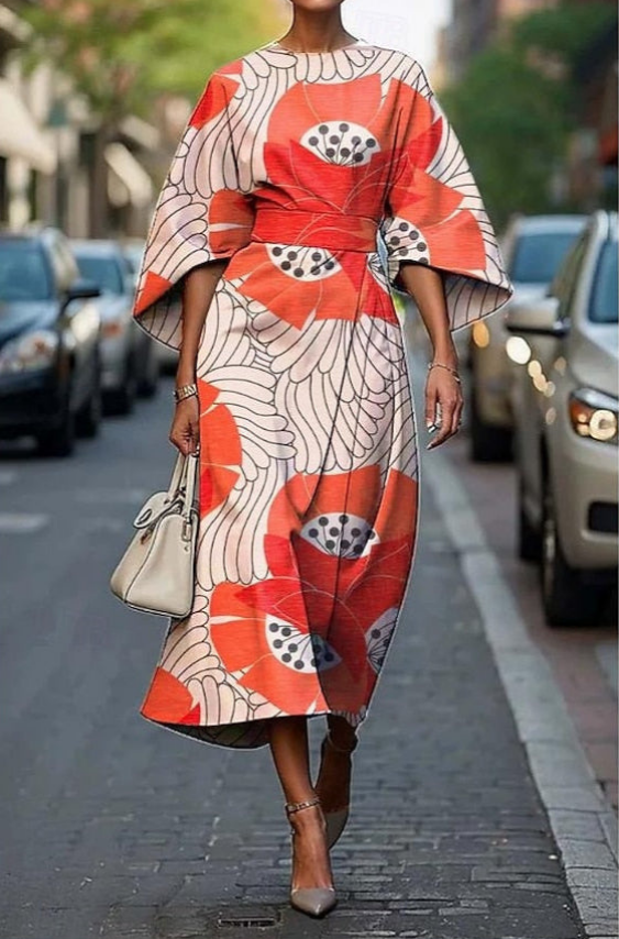 Robe midi élégante pour femme à manches kimono