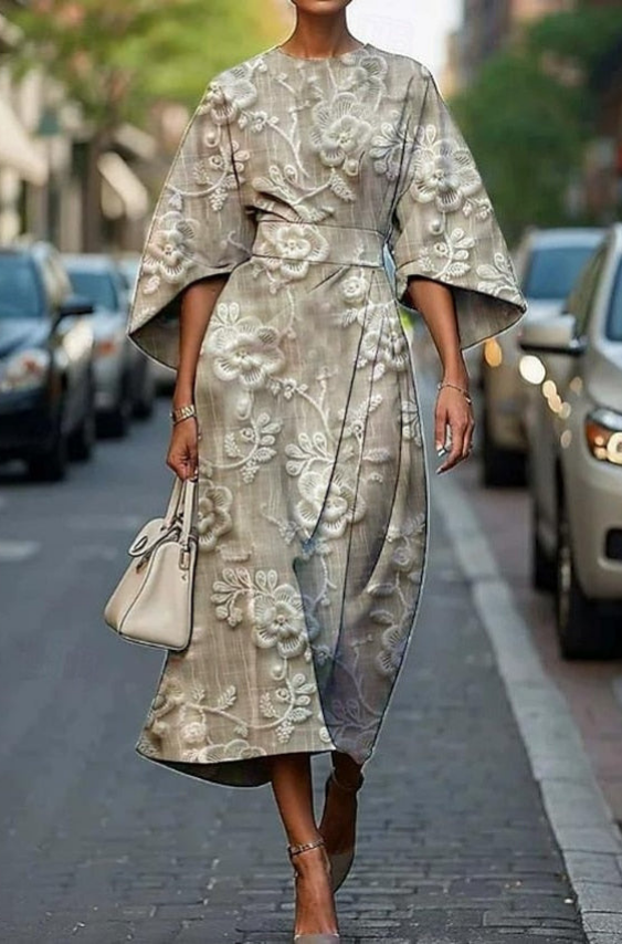Robe midi élégante pour femme à manches kimono