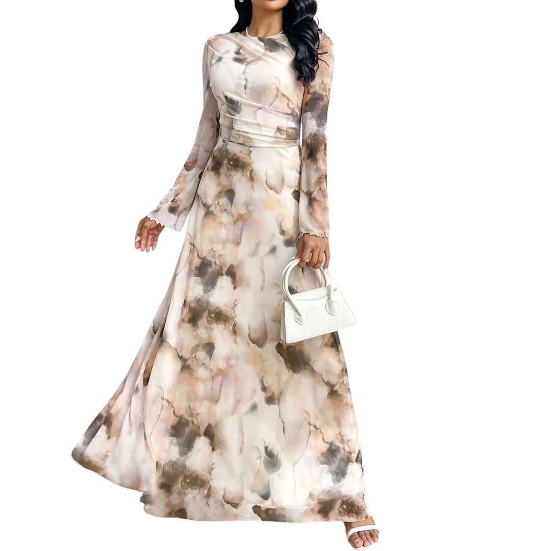 Abito da donna in rete con effetto tie-dye e maniche lunghe