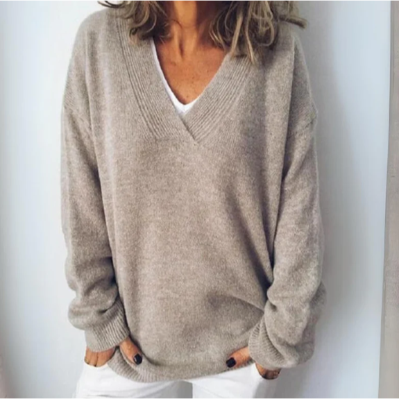 Maglione da donna morbido in maglia, a maniche lunghe e con scollo a V