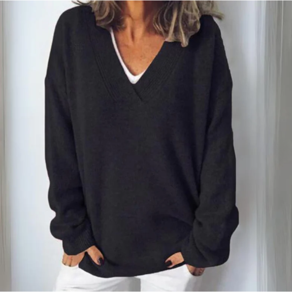 Maglione da donna morbido in maglia, a maniche lunghe e con scollo a V