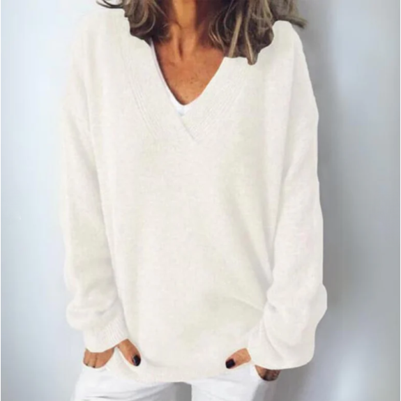 Maglione da donna morbido in maglia, a maniche lunghe e con scollo a V