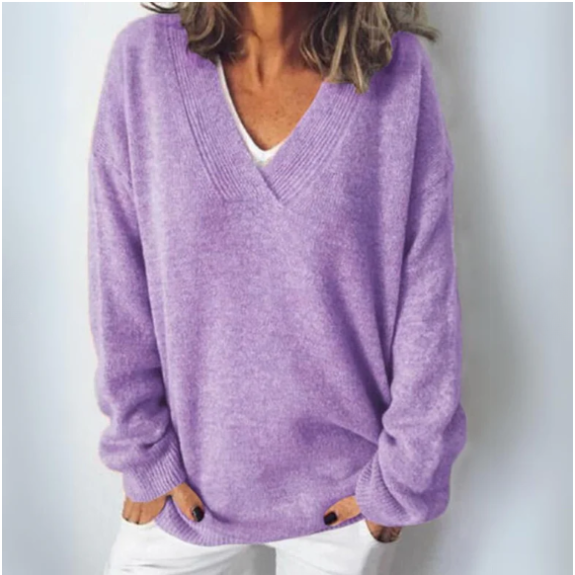 Maglione da donna morbido in maglia, a maniche lunghe e con scollo a V