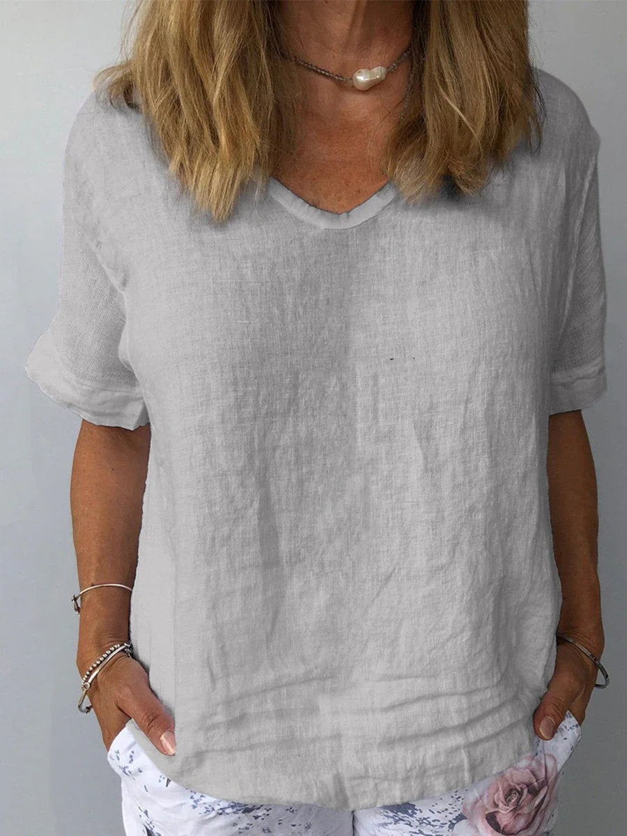 Women’s Relaxed V Neck Short Sleeve Blouse Everyday Top