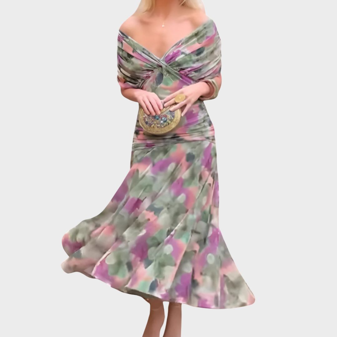 Women's Off-Shoulder Floral Print Midi Dress