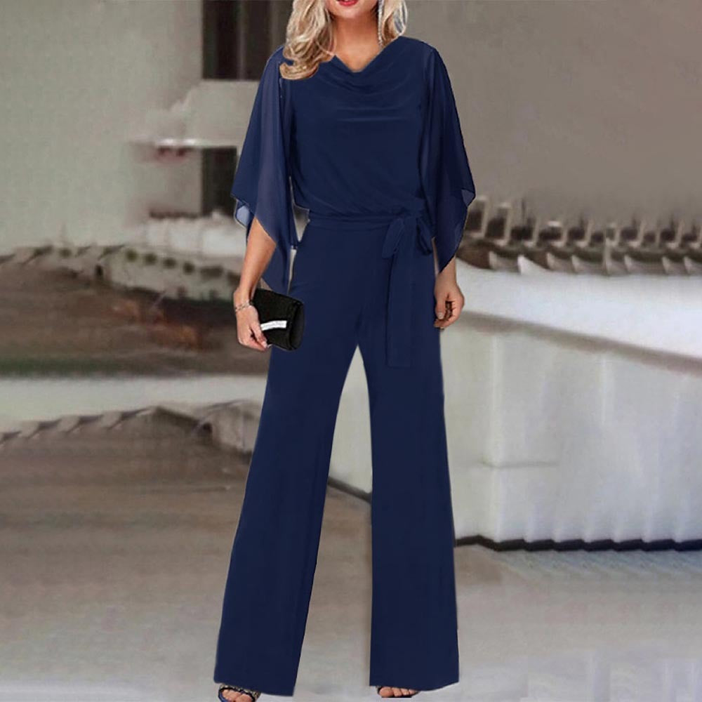 Combinaison femme à jambes larges avec taille lacée