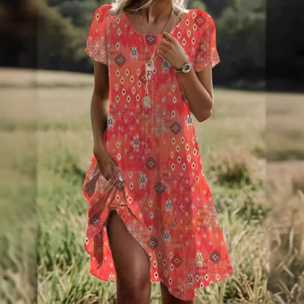 Women’s Floral Print Midi Dress with Fluid Cut
