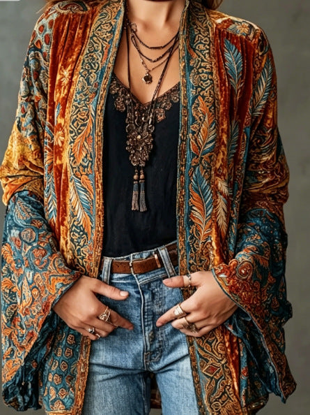 Women’s Bohemian Floral Print Open Front Cardigan