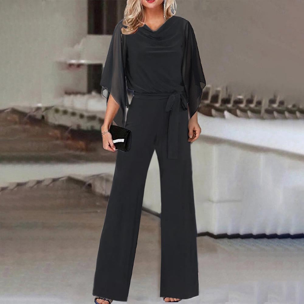 Combinaison femme à jambes larges avec taille lacée