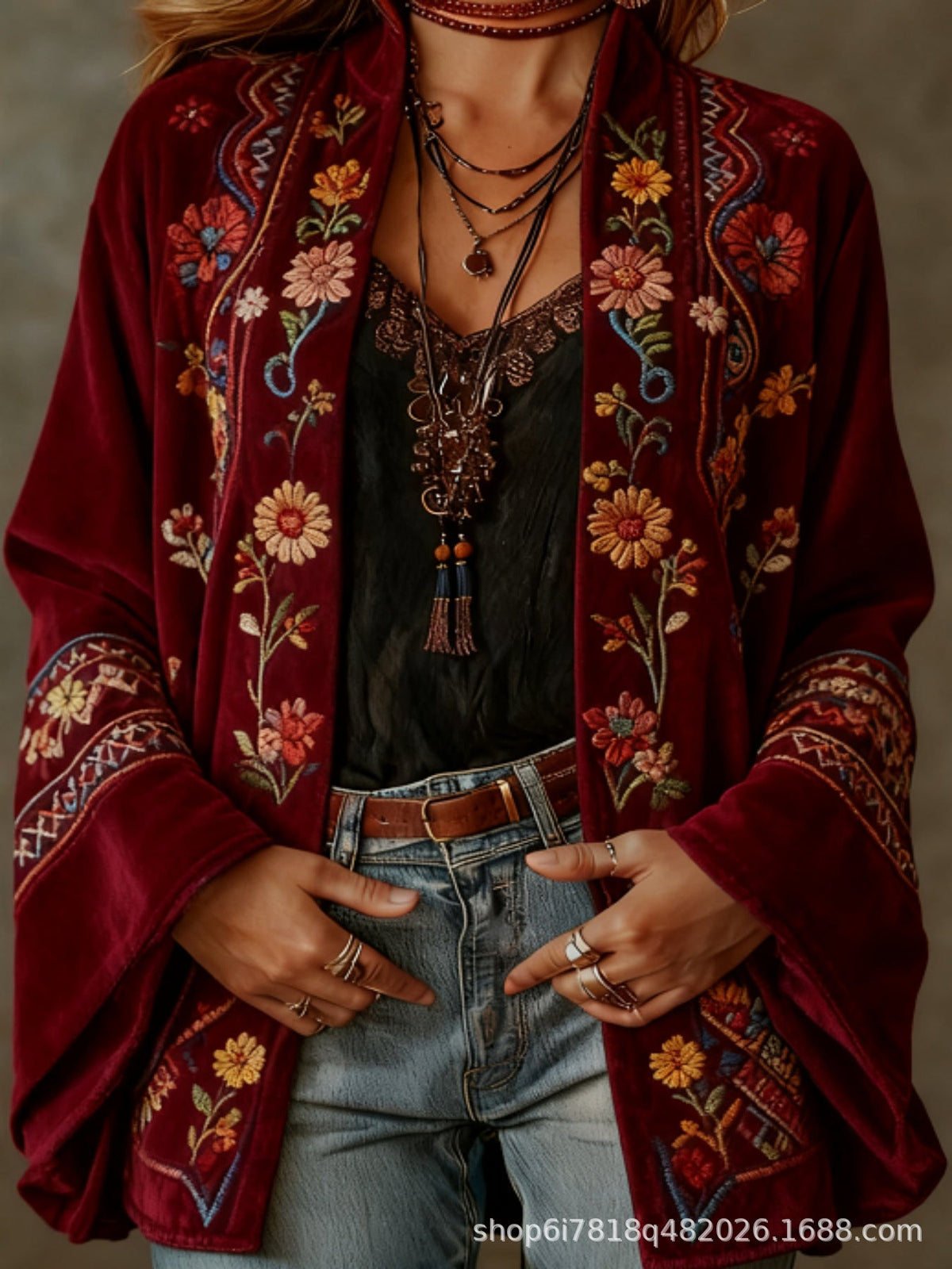 Women’s Bohemian Floral Print Open Front Cardigan