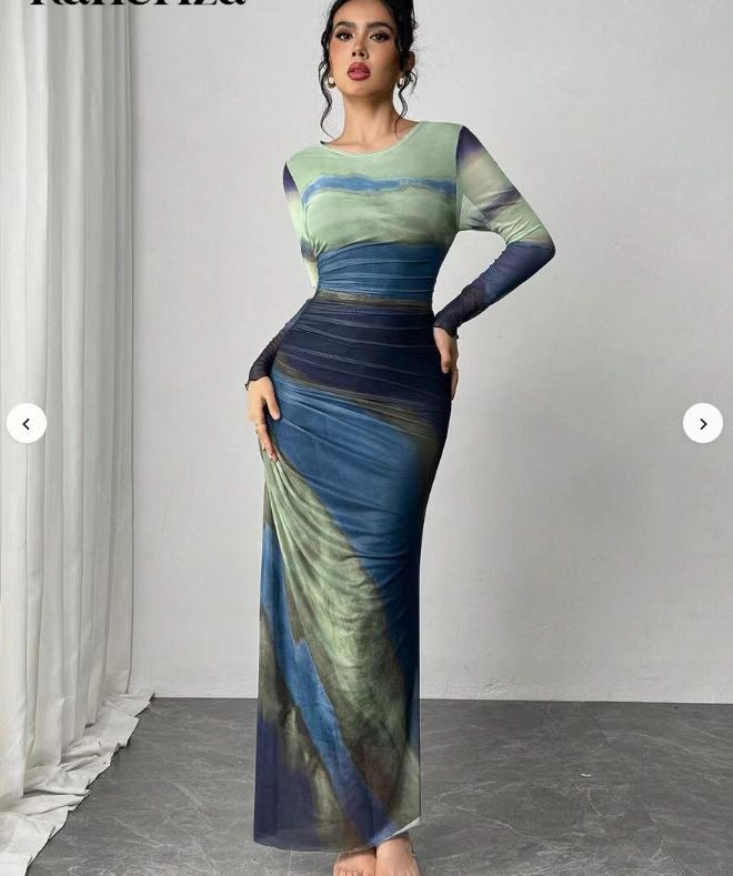 Women's Printed Bodycon Long Sleeve Maxi Dress