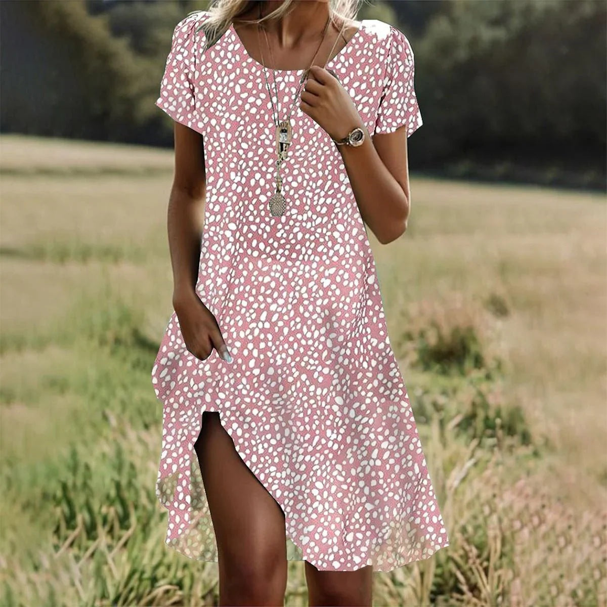 Women’s Floral Print Midi Dress with Fluid Cut