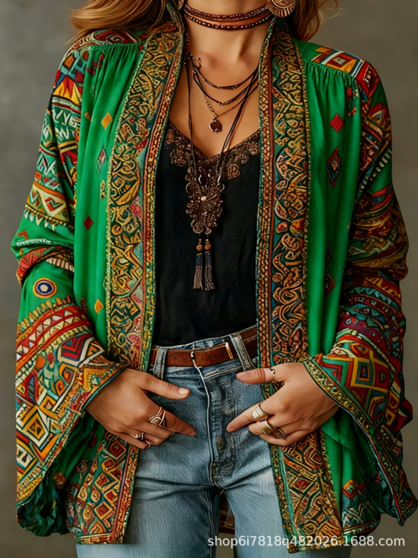 Women’s Bohemian Floral Print Open Front Cardigan