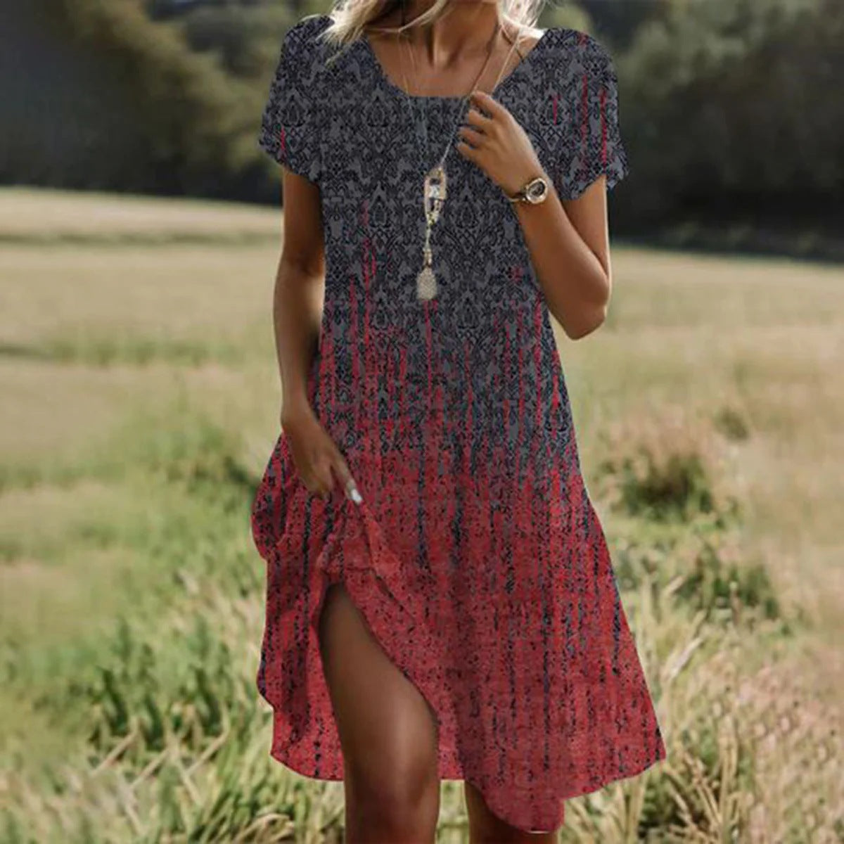 Women’s Floral Print Midi Dress with Fluid Cut