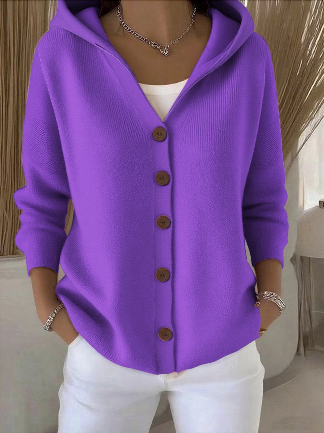 Women's Printed Button Front Hooded Sweatshirt