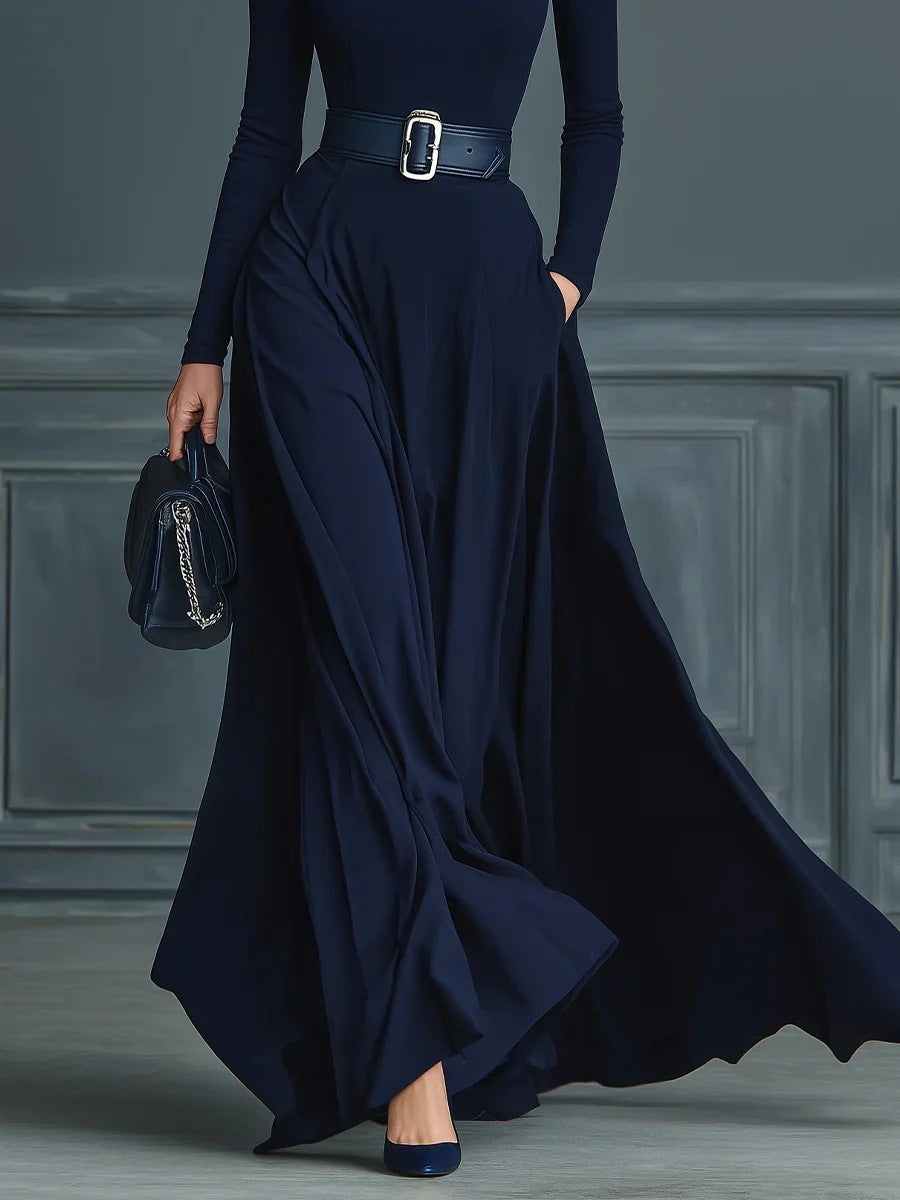Women's High-Neck Maxi Dress with Belt
