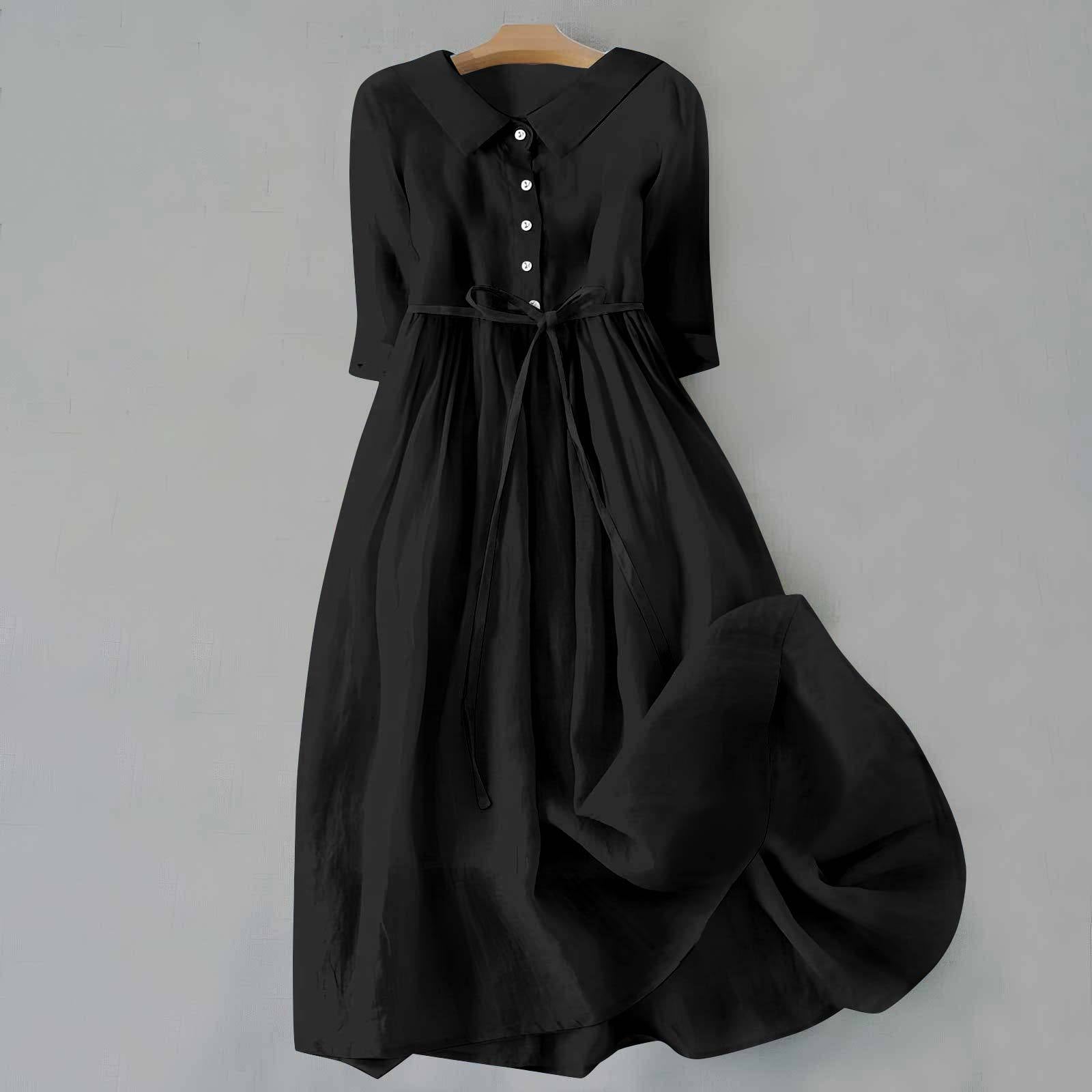 Elegant Button-Front Flowing Midi Dress for Women